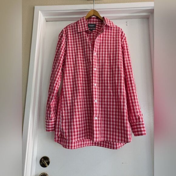 Bonobos Men's Casual Dress Shirt 16.5 34 Gingham Check Red White Button Up - Picture 2 of 4